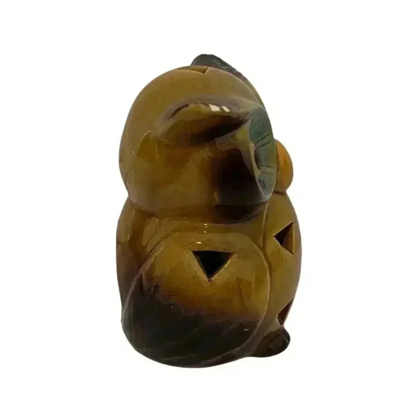 Happy Harvest Glazed Ceramic Owl Tea Light Candle Holder 4" - Picture 2 of 6